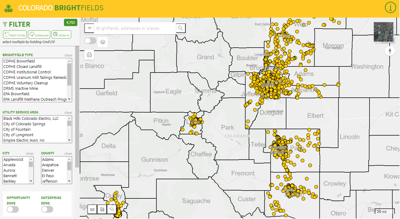 Colorado Brightfields renewable energy siting map screenshot