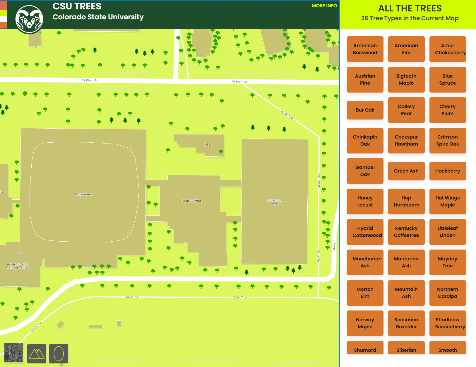 CSU Trees campus tree inventory map screenshot